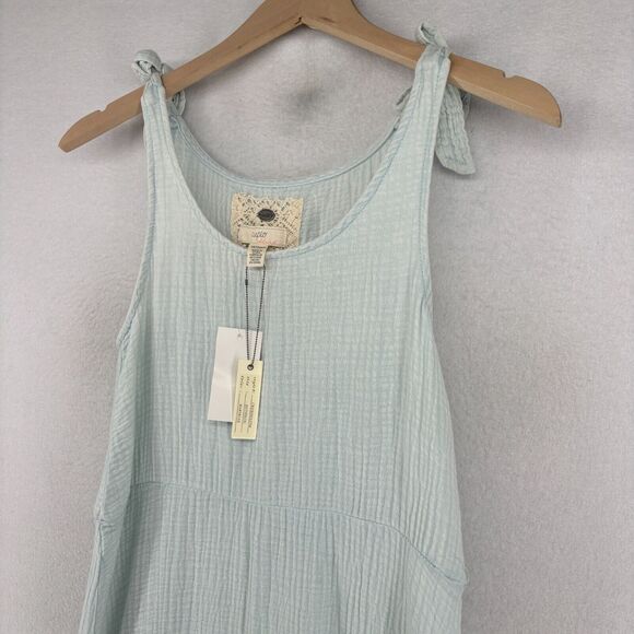 CUPIO Dress XS BLUSH Cotton Crinkled Gauze Tank Tiered Maxi Sleeveless Blue NEW - Picture 2 of 14